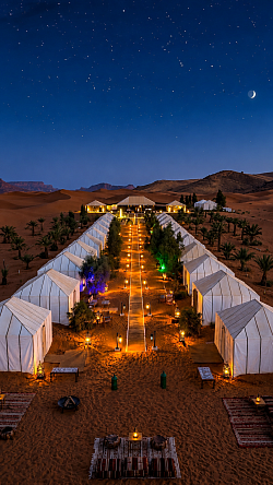 Cuando cae la noche en el Sahara, el desierto se transforma. Dormir entre las dunas, bajo un inmenso cielo de estrellas, que parece no tener fin,  convierte la noche en un regalo. Uno de esos momentos mágicos que hacen de Marruecos un viaje difícil de olvidar.